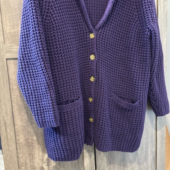 Lands End Women's 1X Purple Shawl Collar Sweater Cardigan Chunky Knit - Picture 5 of 11